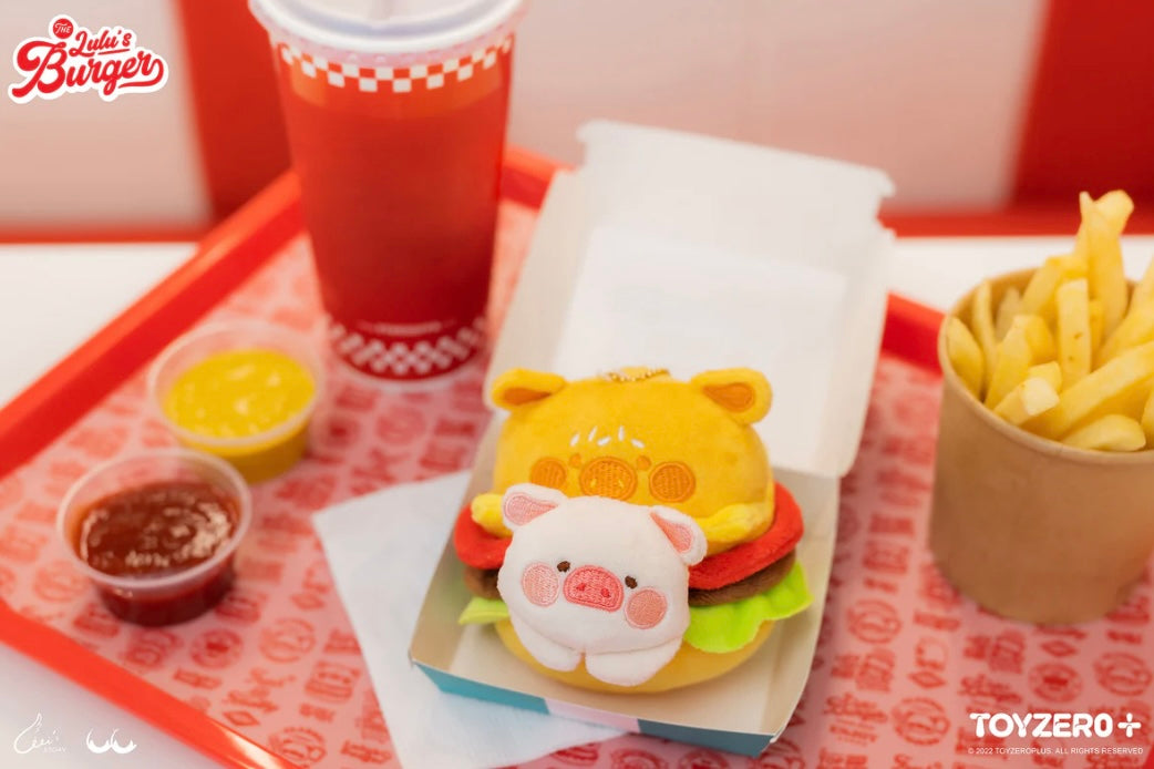 LULU THE PIGGY BURGER - HAMBURGER PLUSH KEYCHAIN