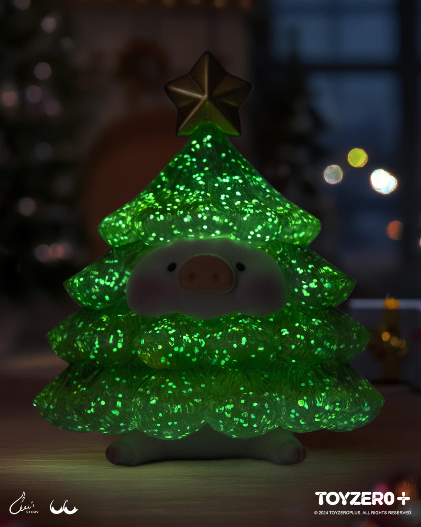 LULU THE PIGGY - XL SPARKLING CHRISTMAS TREE (GOLD GREEN)