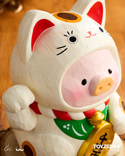 LuLu the Piggy - 18cm Wood-Carving Maneki Lu CALICO CAT