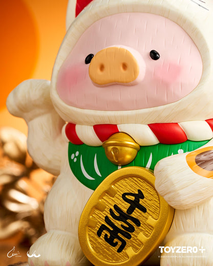 LuLu the Piggy - 18cm Wood-Carving Maneki Lu CALICO CAT