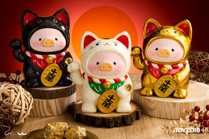 LuLu the Piggy - 18cm Wood-Carving Maneki Lu BLACK CAT