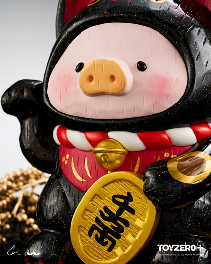 LuLu the Piggy - 18cm Wood-Carving Maneki Lu BLACK CAT