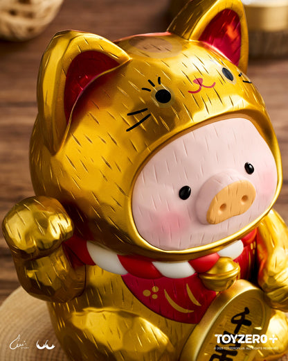 LuLu the Piggy - 18cm Wood-Carving Maneki Lu GOLDEN CAT