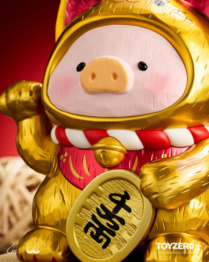 LuLu the Piggy - 18cm Wood-Carving Maneki Lu GOLDEN CAT