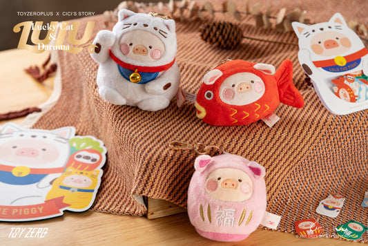 LULU LUCKY CAT PLUSH KEYCHAIN (DARUMA PINK)